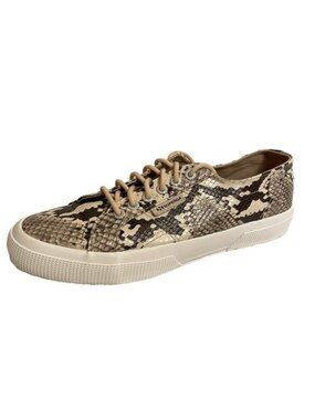 Superga Sneakers Snakeskin Reptile Black Beige Multi Lace Up Size 9.5